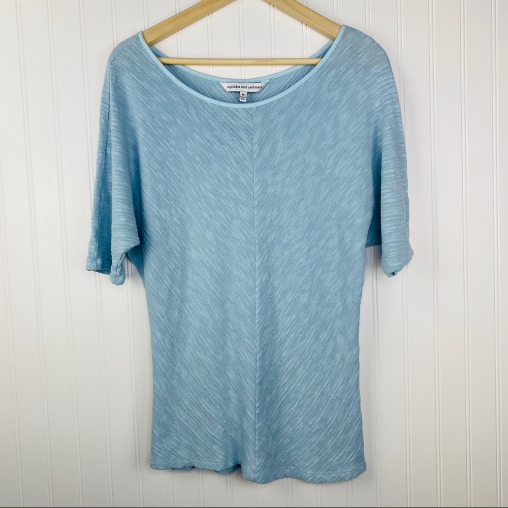 Cupcakes & Cashmere Blue Textured Dolman Short Sleeve Top M
